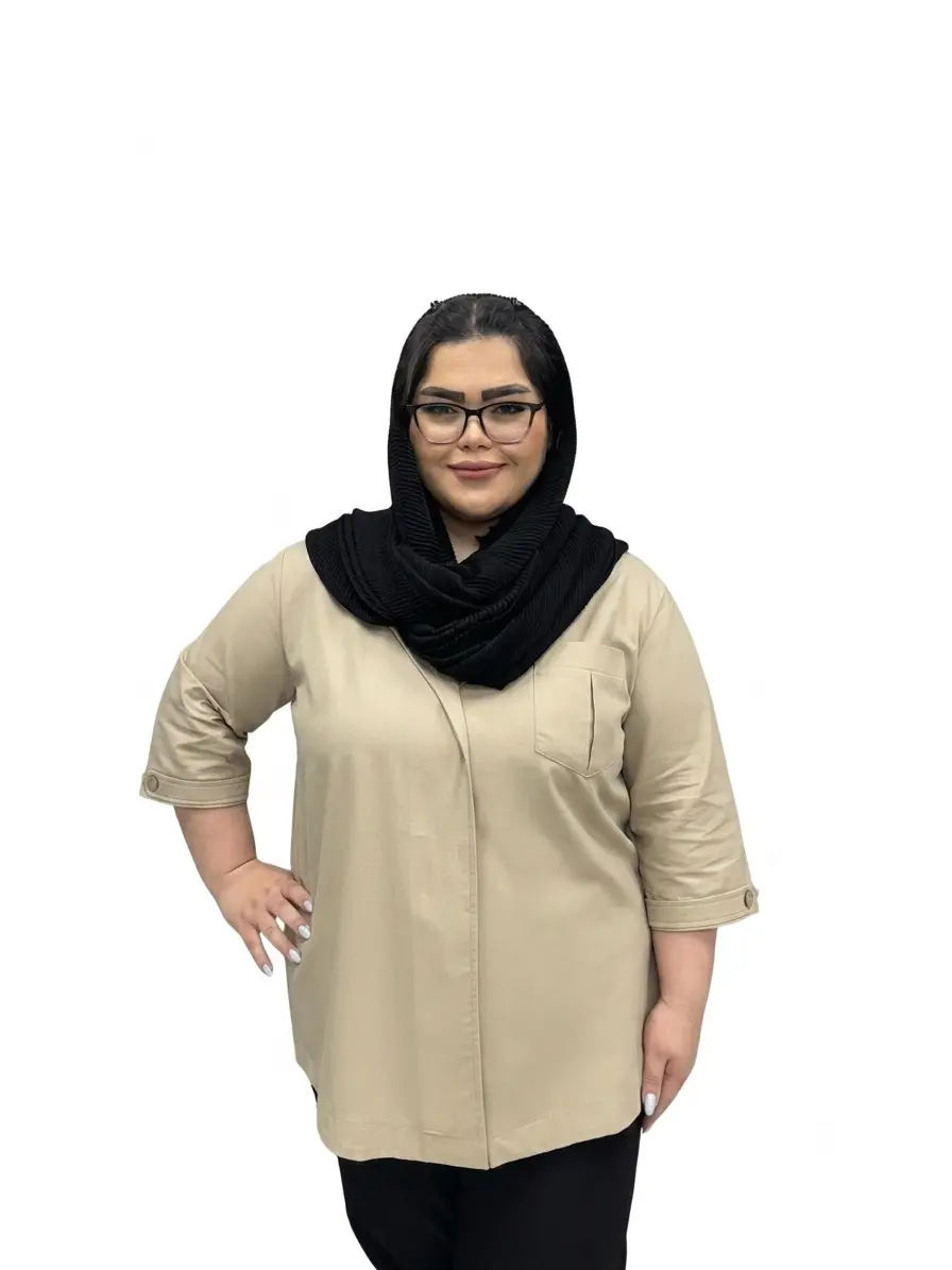 شومیز لینن سایز بزرگ زنانه مدل دو جیب مچ فلش